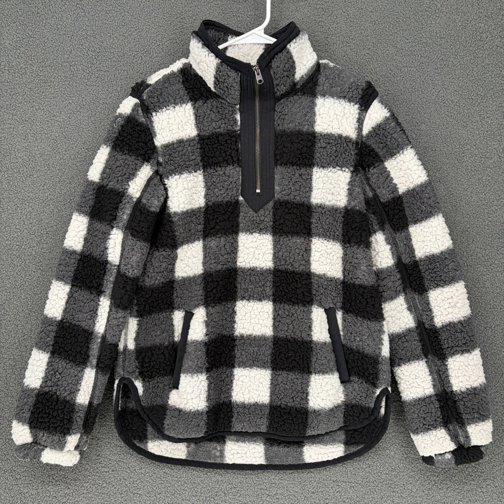 Abercrombie & Fitch Soft Sherpa Quarter Zip Fleece Buffalo Plaid Pullover Medium